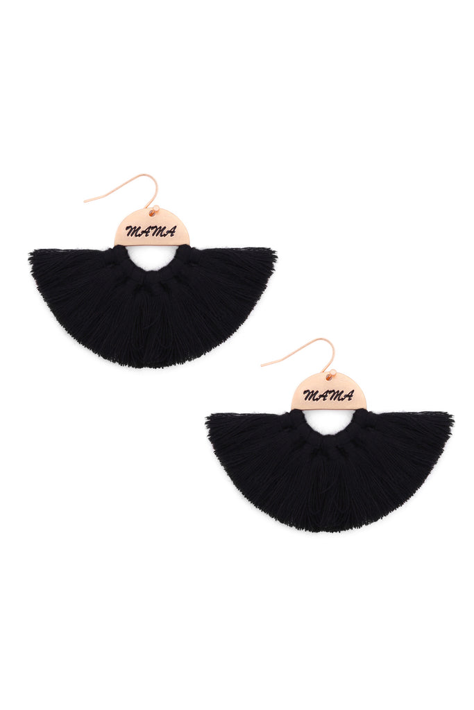 "MAMA" ETCHED FAN TASSEL EARRINGS