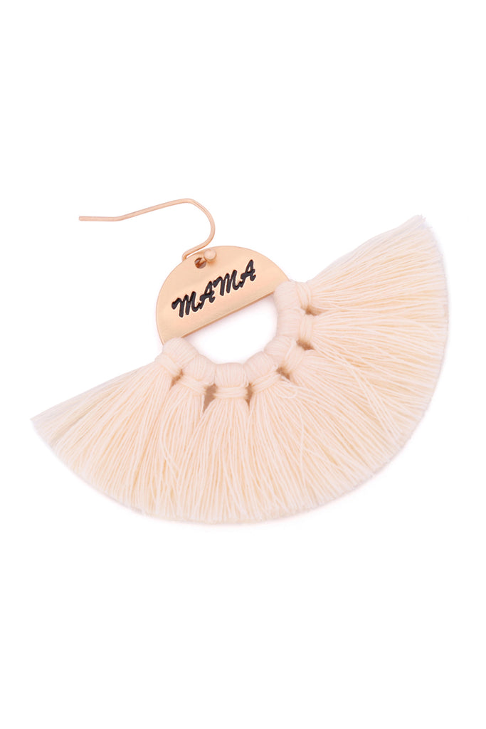 "MAMA" ETCHED FAN TASSEL EARRINGS