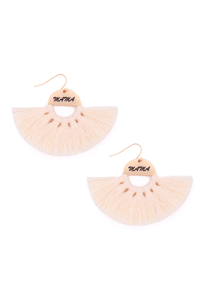 "MAMA" ETCHED FAN TASSEL EARRINGS