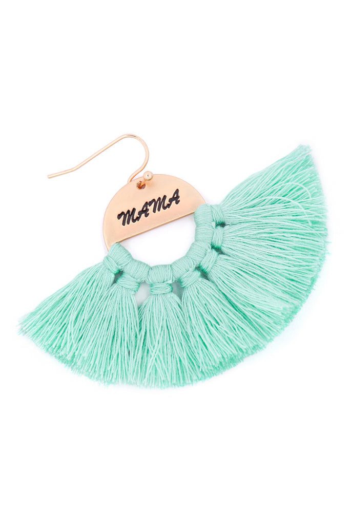 "MAMA" ETCHED FAN TASSEL EARRINGS