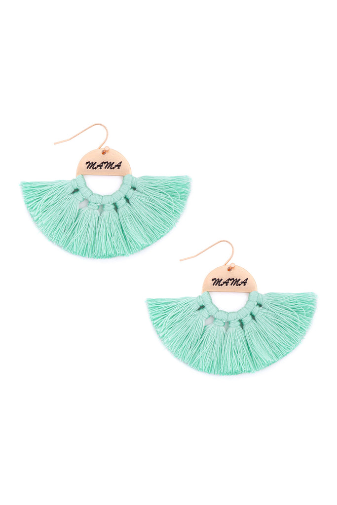 "MAMA" ETCHED FAN TASSEL EARRINGS