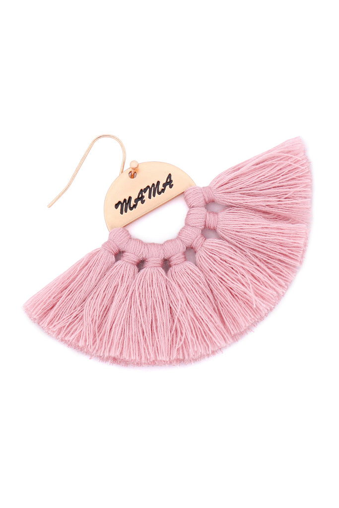 "MAMA" ETCHED FAN TASSEL EARRINGS