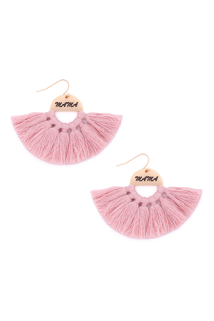 "MAMA" ETCHED FAN TASSEL EARRINGS