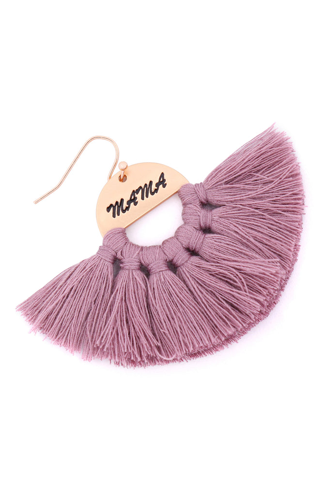 "MAMA" ETCHED FAN TASSEL EARRINGS