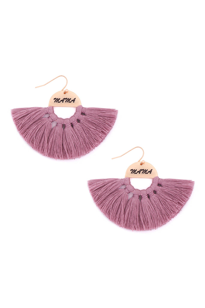 "MAMA" ETCHED FAN TASSEL EARRINGS