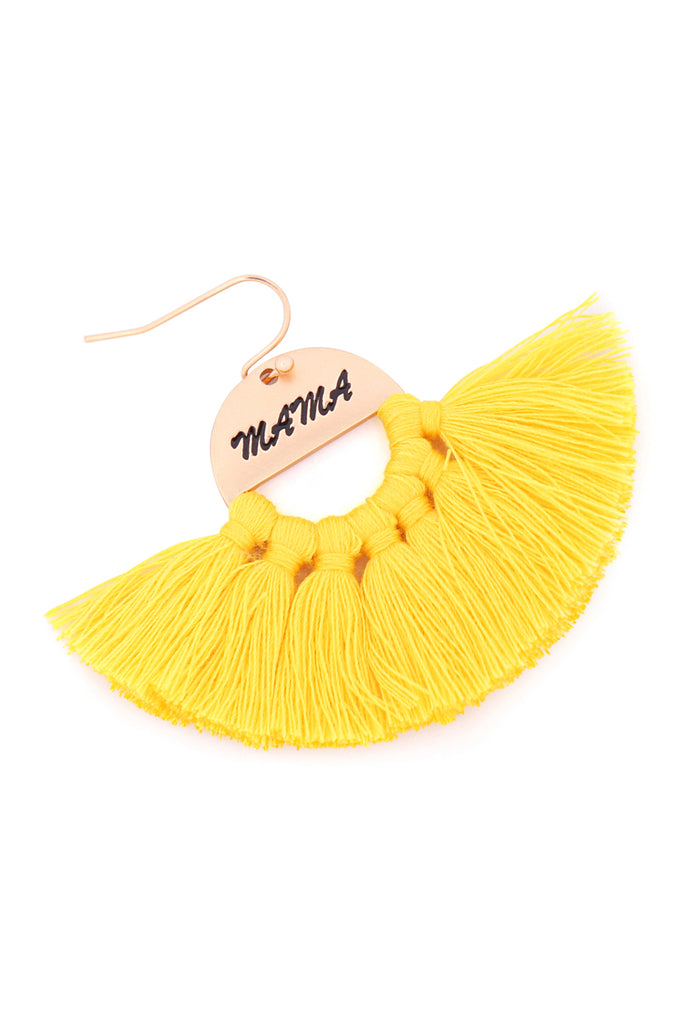 "MAMA" ETCHED FAN TASSEL EARRINGS