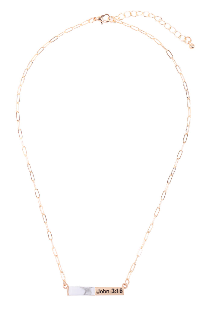 MYE1436 - "JOHN 3:16" HALF NATURAL STONE HALF METAL NECKLACE