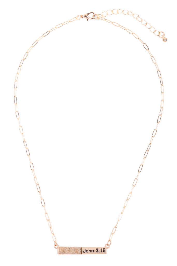 MYE1436 - "JOHN 3:16" HALF NATURAL STONE HALF METAL NECKLACE