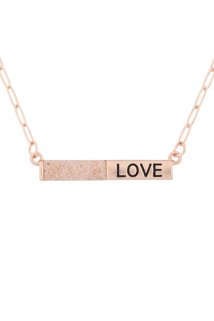 MYE1439 - "LOVE" HALF NATURAL STONE HALF METAL NECKLACE