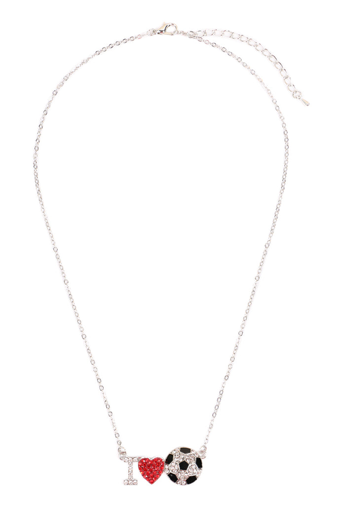 MYN1119 - "I LOVE SOCCER" RHINESTONE CHAIN NECKLACE
