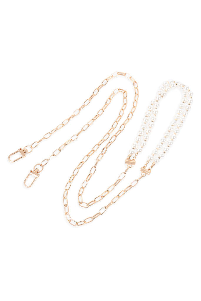 MYN1248 - CROSS BODY CHAIN LAYERED PEARL CHAIN NECKLACE