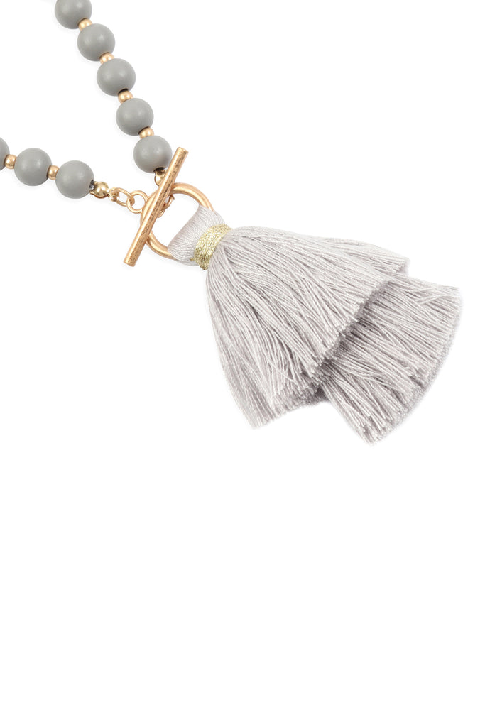 COTTON TASSEL CHAIN BEADED NECKLACE