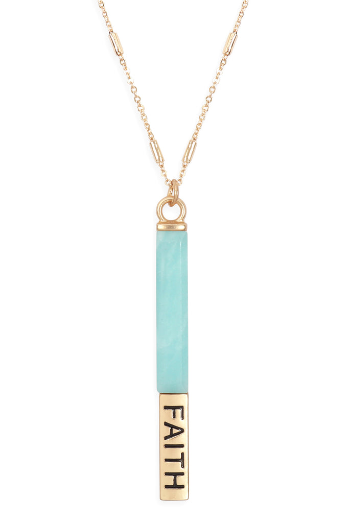 MYN1304 - NATURAL STONE "FAITH" PENDANT BAR NECKLACE