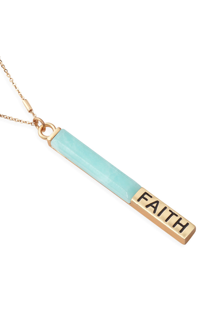 MYN1304 - NATURAL STONE "FAITH" PENDANT BAR NECKLACE