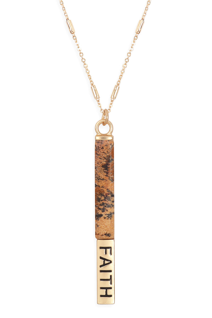 MYN1304 - NATURAL STONE "FAITH" PENDANT BAR NECKLACE