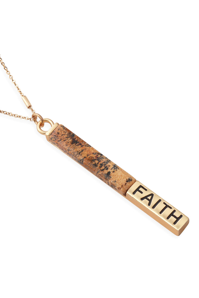 MYN1304 - NATURAL STONE "FAITH" PENDANT BAR NECKLACE