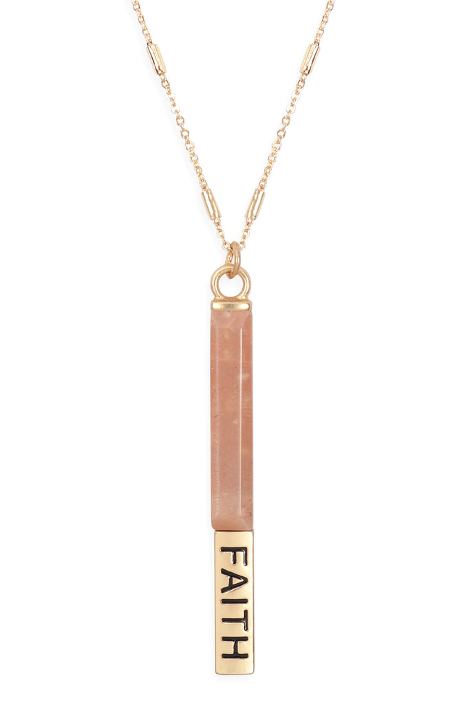 MYN1304 - NATURAL STONE "FAITH" PENDANT BAR NECKLACE