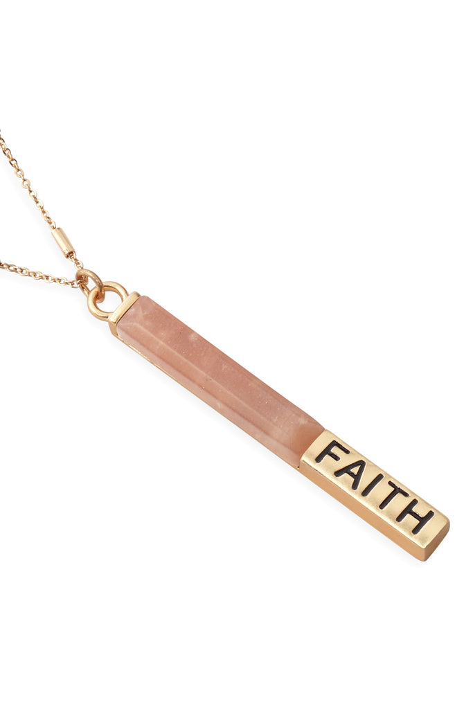 MYN1304 - NATURAL STONE "FAITH" PENDANT BAR NECKLACE