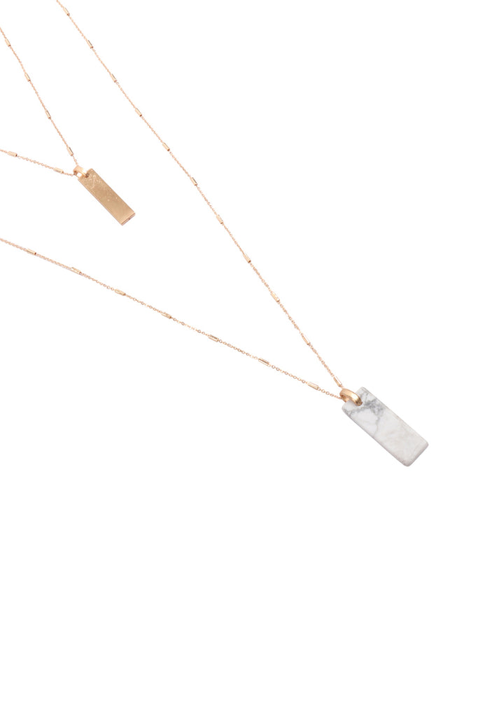 MYN1338 - 2 LAYERED BAR METAL STONE PENDANT NECKLACE (NOW $3.75 ONLY!)
