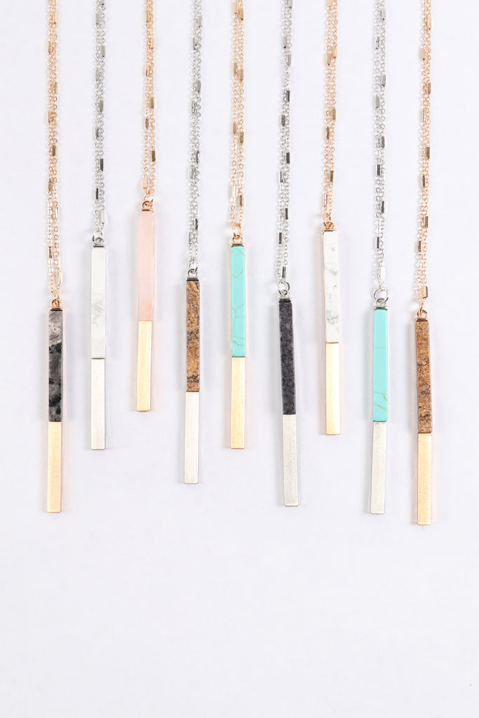 MYN1354 - NATURAL STONE WITH METAL BAR NECKLACE