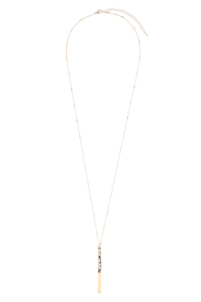 MYN1354 - NATURAL STONE WITH METAL BAR NECKLACE