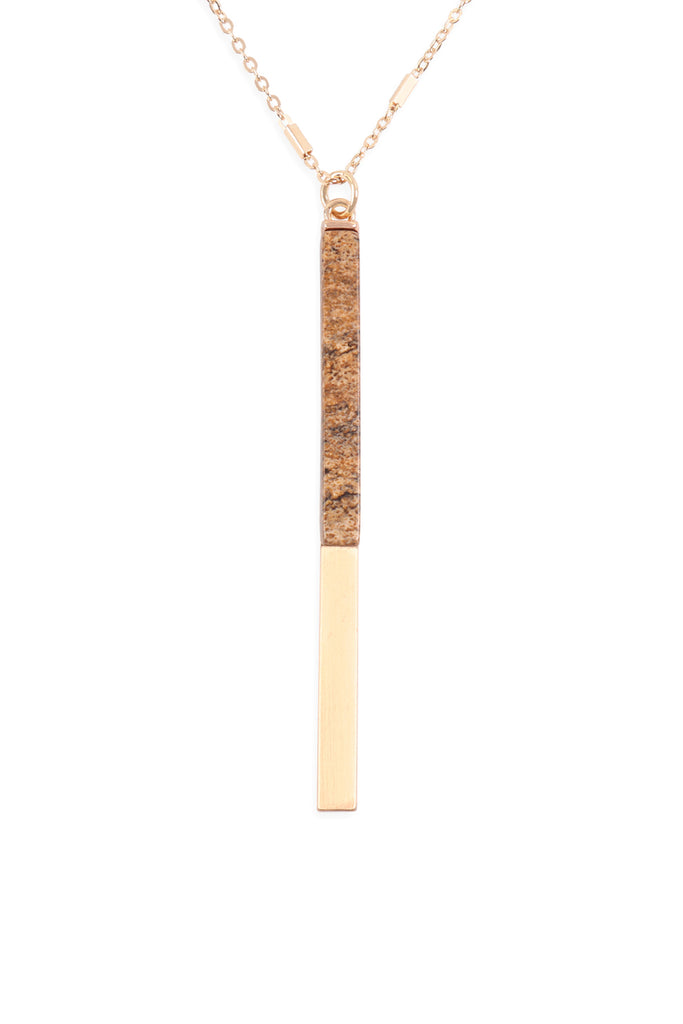 MYN1354 - NATURAL STONE WITH METAL BAR NECKLACE