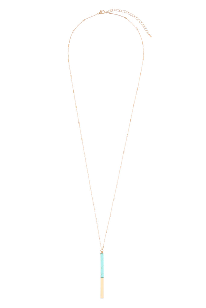 MYN1354 - NATURAL STONE WITH METAL BAR NECKLACE