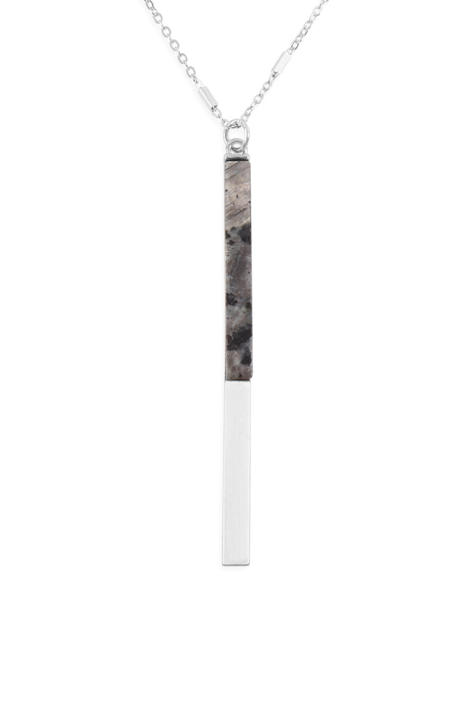 MYN1354 - NATURAL STONE WITH METAL BAR NECKLACE