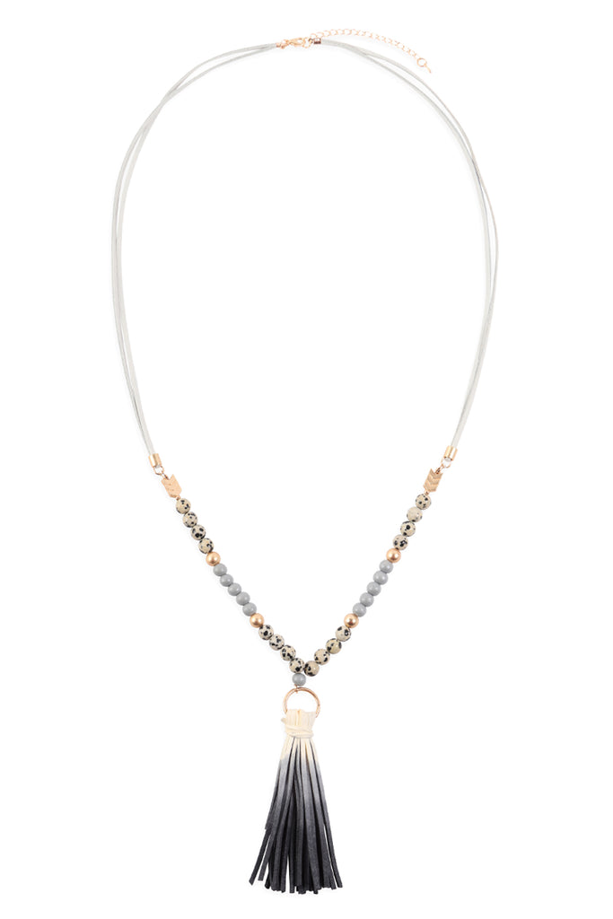 MULTI BEAD PU LEATHER TASSEL NECKLACE