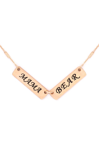 "MAMA" LETTER CUBIC ZIRCONIA PENDANT BRASS NECKLACE