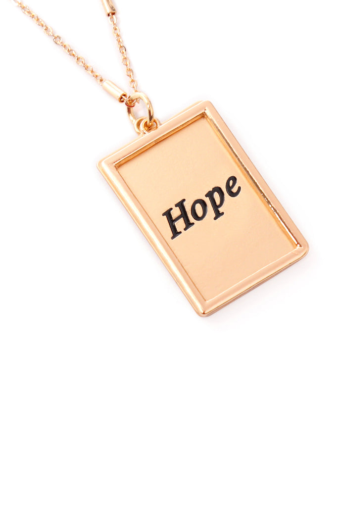 MYN1421MGHP - "HOPE" ETCHED BRASS BOX PENDANT NECKLACE
