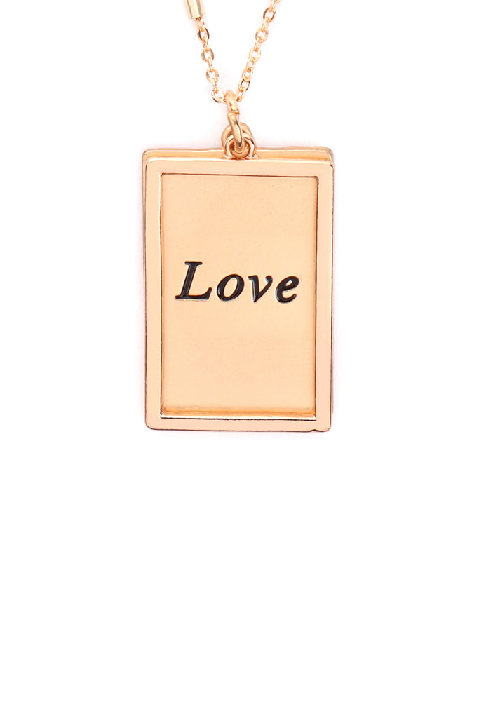 MYN1421MGLV - "LOVE" ETCHED BRASS BOX PENDANT NECKLACE