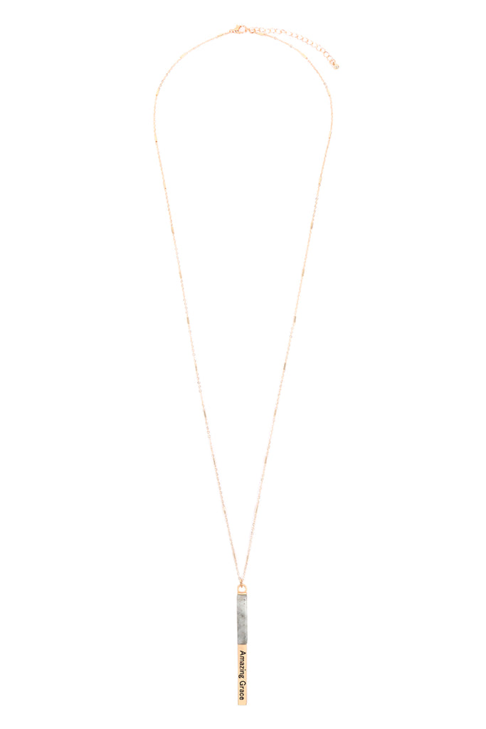 MYN1425 - "AMAZING GRACE" HALF METAL & STONE BAR PENDANT NECKLACE