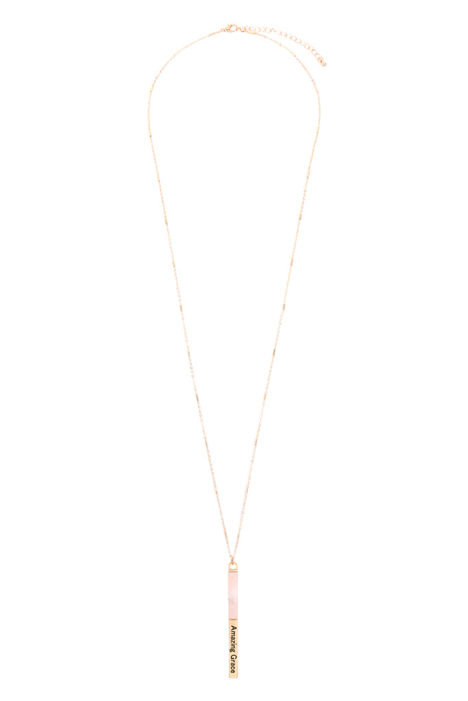 MYN1425 - "AMAZING GRACE" HALF METAL & STONE BAR PENDANT NECKLACE
