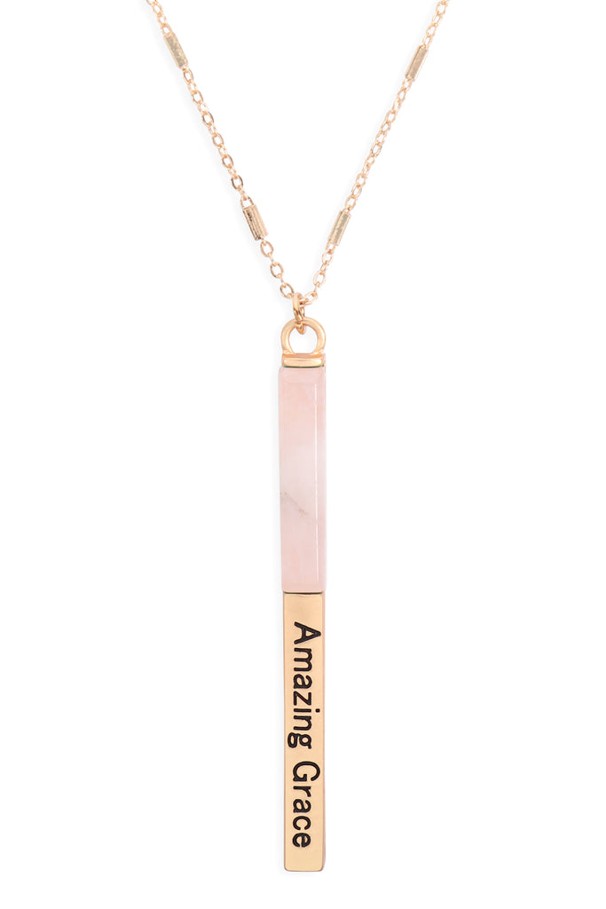 MYN1425 - "AMAZING GRACE" HALF METAL & STONE BAR PENDANT NECKLACE