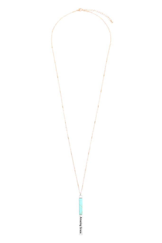 MYN1425 - "AMAZING GRACE" HALF METAL & STONE BAR PENDANT NECKLACE