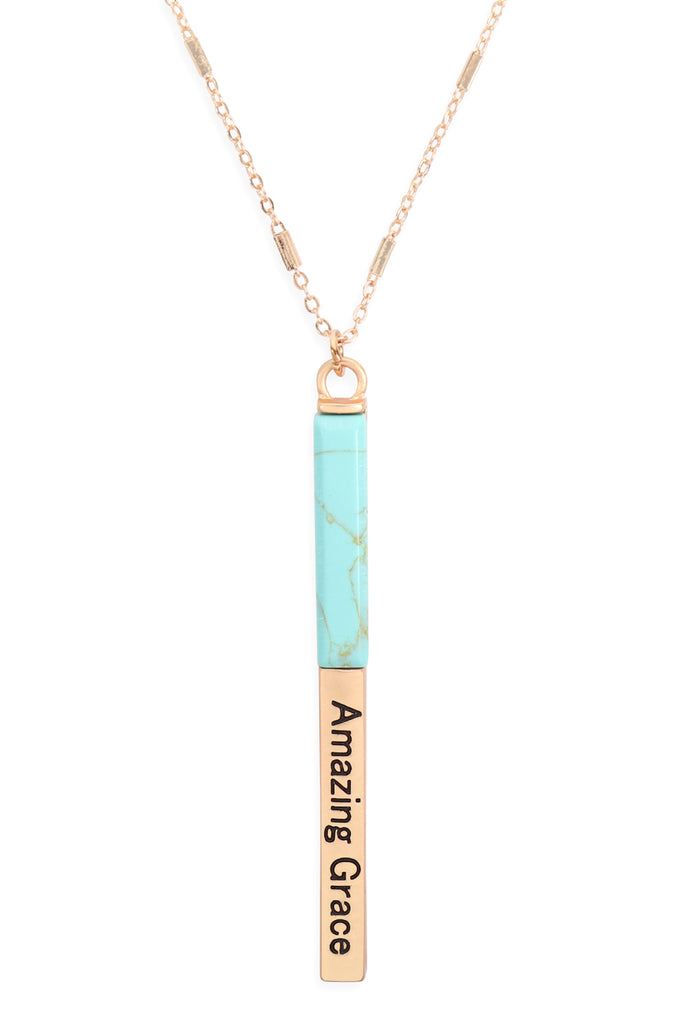 MYN1425 - "AMAZING GRACE" HALF METAL & STONE BAR PENDANT NECKLACE