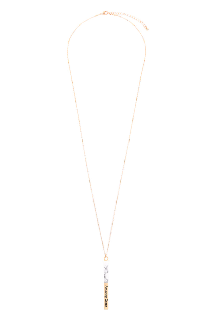 MYN1425 - "AMAZING GRACE" HALF METAL & STONE BAR PENDANT NECKLACE