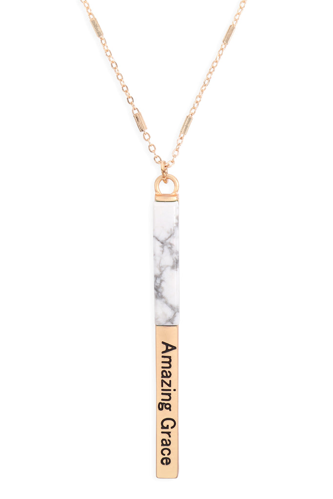 MYN1425 - "AMAZING GRACE" HALF METAL & STONE BAR PENDANT NECKLACE