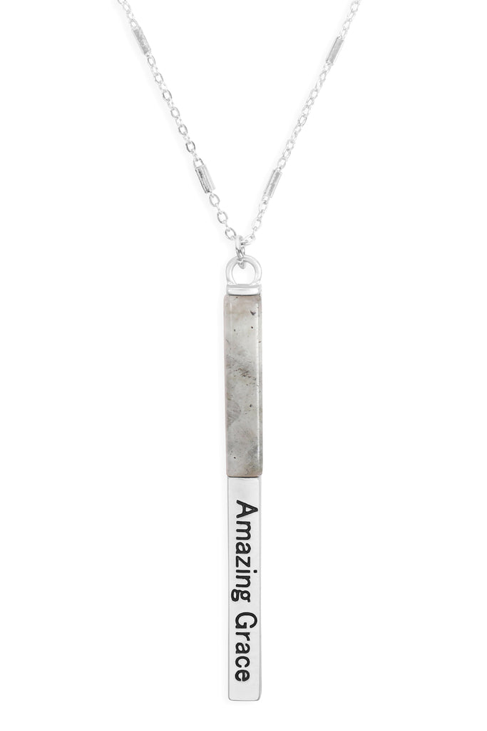 MYN1425 - "AMAZING GRACE" HALF METAL & STONE BAR PENDANT NECKLACE