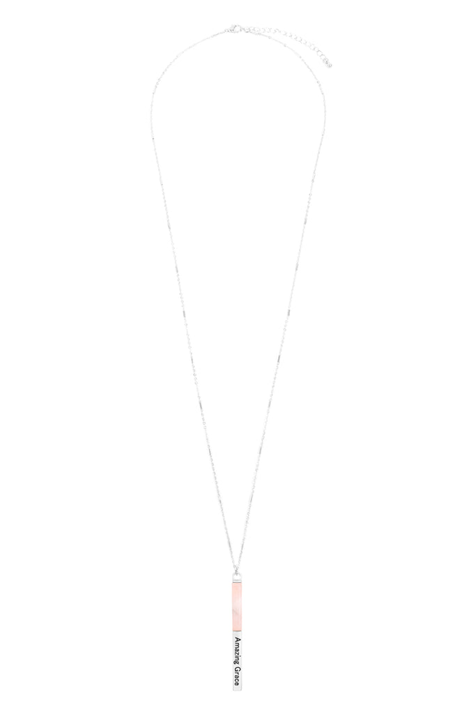 MYN1425 - "AMAZING GRACE" HALF METAL & STONE BAR PENDANT NECKLACE