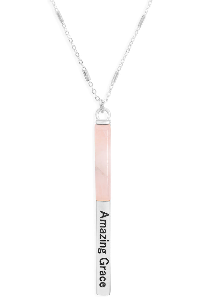 MYN1425 - "AMAZING GRACE" HALF METAL & STONE BAR PENDANT NECKLACE
