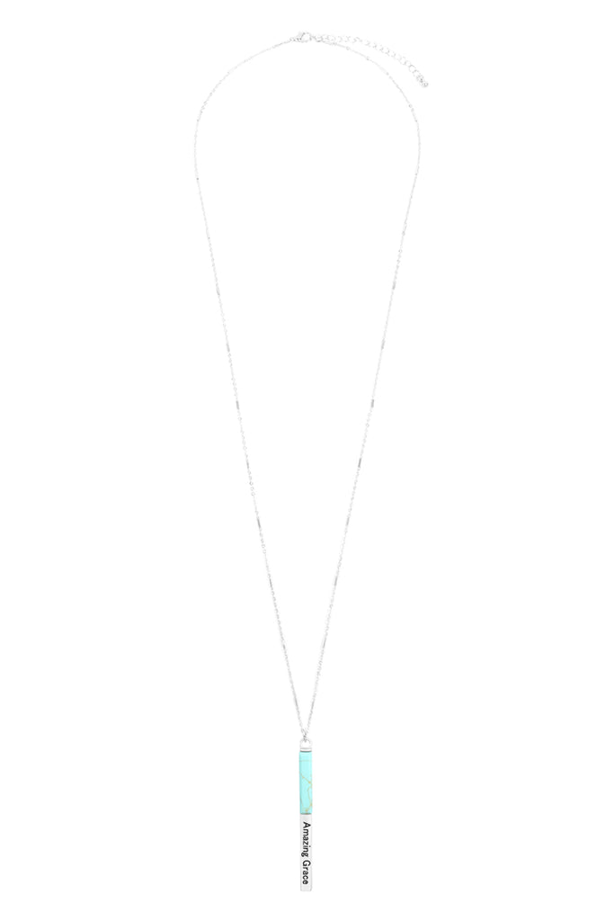 MYN1425 - "AMAZING GRACE" HALF METAL & STONE BAR PENDANT NECKLACE