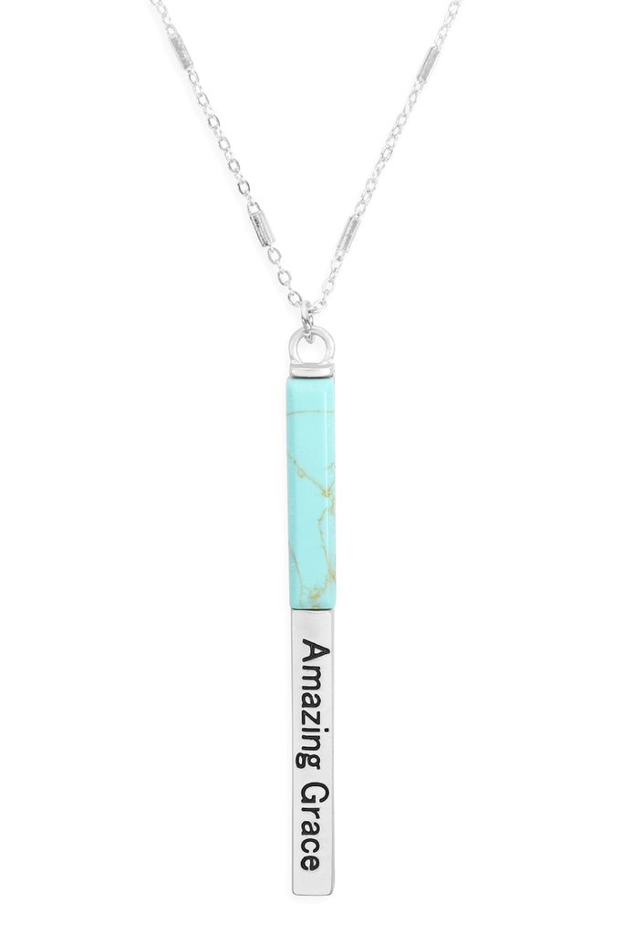 MYN1425 - "AMAZING GRACE" HALF METAL & STONE BAR PENDANT NECKLACE