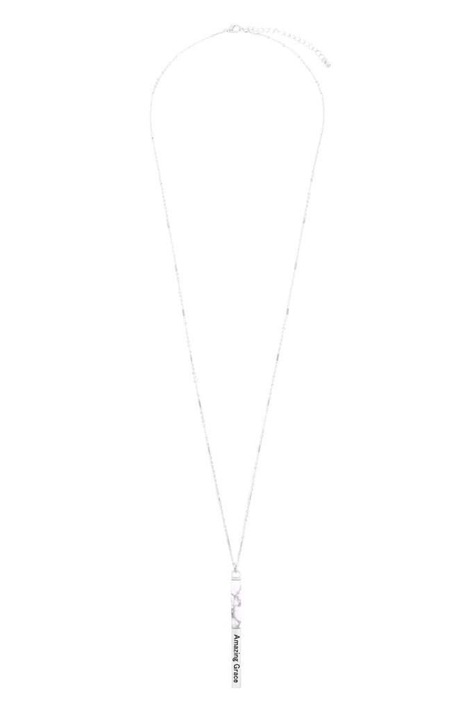 MYN1425 - "AMAZING GRACE" HALF METAL & STONE BAR PENDANT NECKLACE