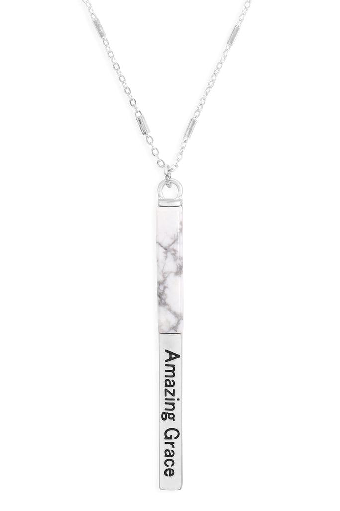 MYN1425 - "AMAZING GRACE" HALF METAL & STONE BAR PENDANT NECKLACE