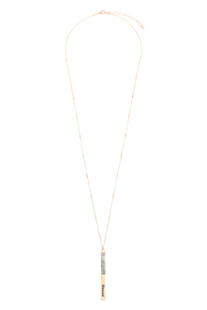 MYN1426 - "BLESSED" HALF METAL & STONE BAR PENDANT NECKLACE