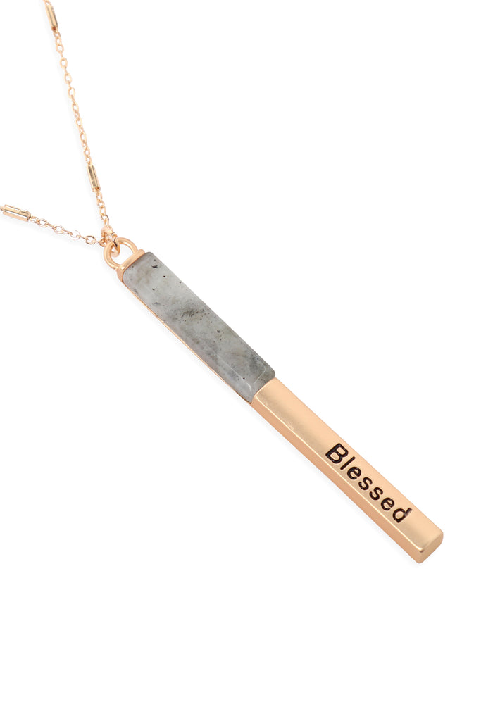 MYN1426 - "BLESSED" HALF METAL & STONE BAR PENDANT NECKLACE