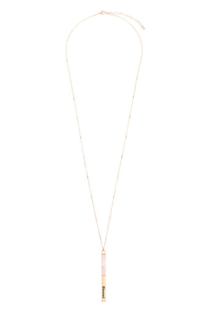 MYN1426 - "BLESSED" HALF METAL & STONE BAR PENDANT NECKLACE