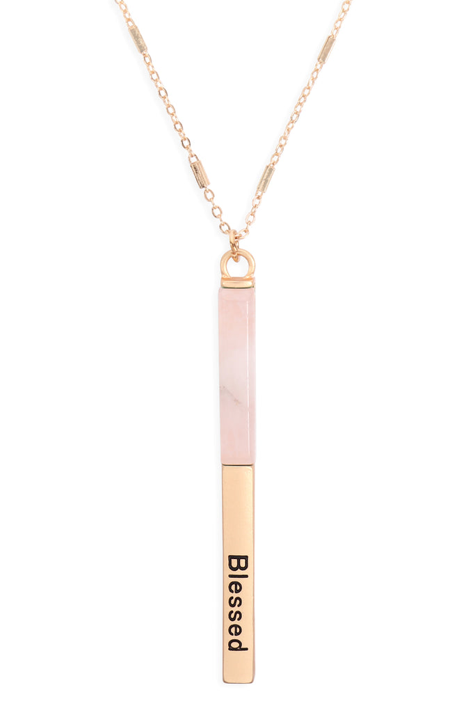 MYN1426 - "BLESSED" HALF METAL & STONE BAR PENDANT NECKLACE